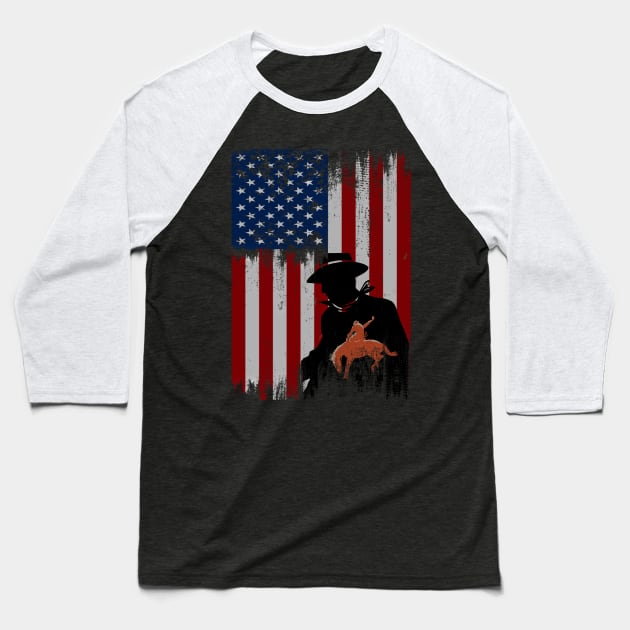 cowboy american flag vintage usa  cowboy Rodeo Roping Horse Riding Baseball T-Shirt by JayD World